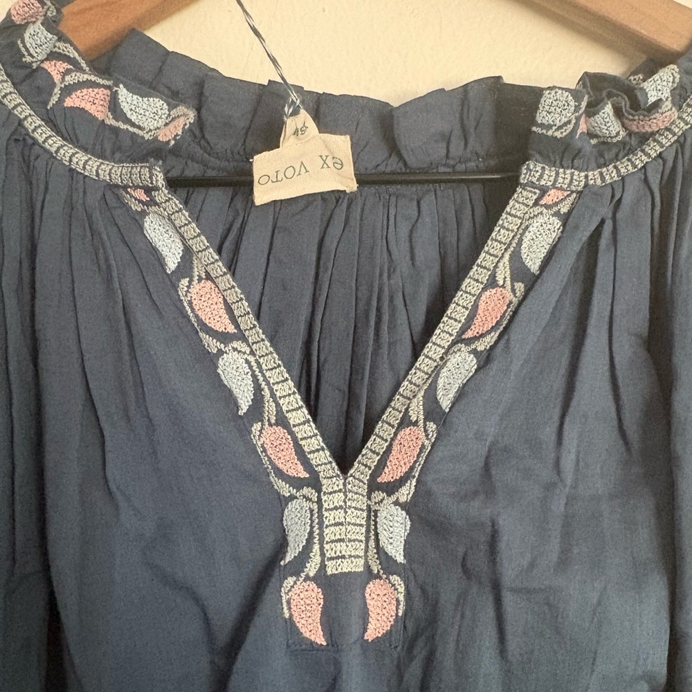 EX VOTO Cotton Bri Dress Embroidered Stargazer Blue Relaxed Resort XS/S NWT CA - Picture 3 of 7